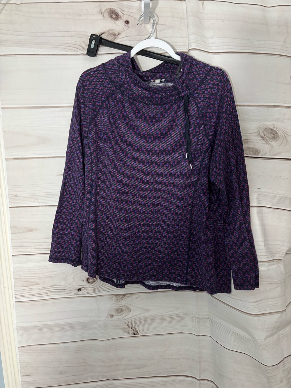 Talbots Purple Funnel-Neck Pullover with Pink Floral Motif